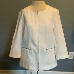 Rafaella White Scoop Neck Zipper Jacket